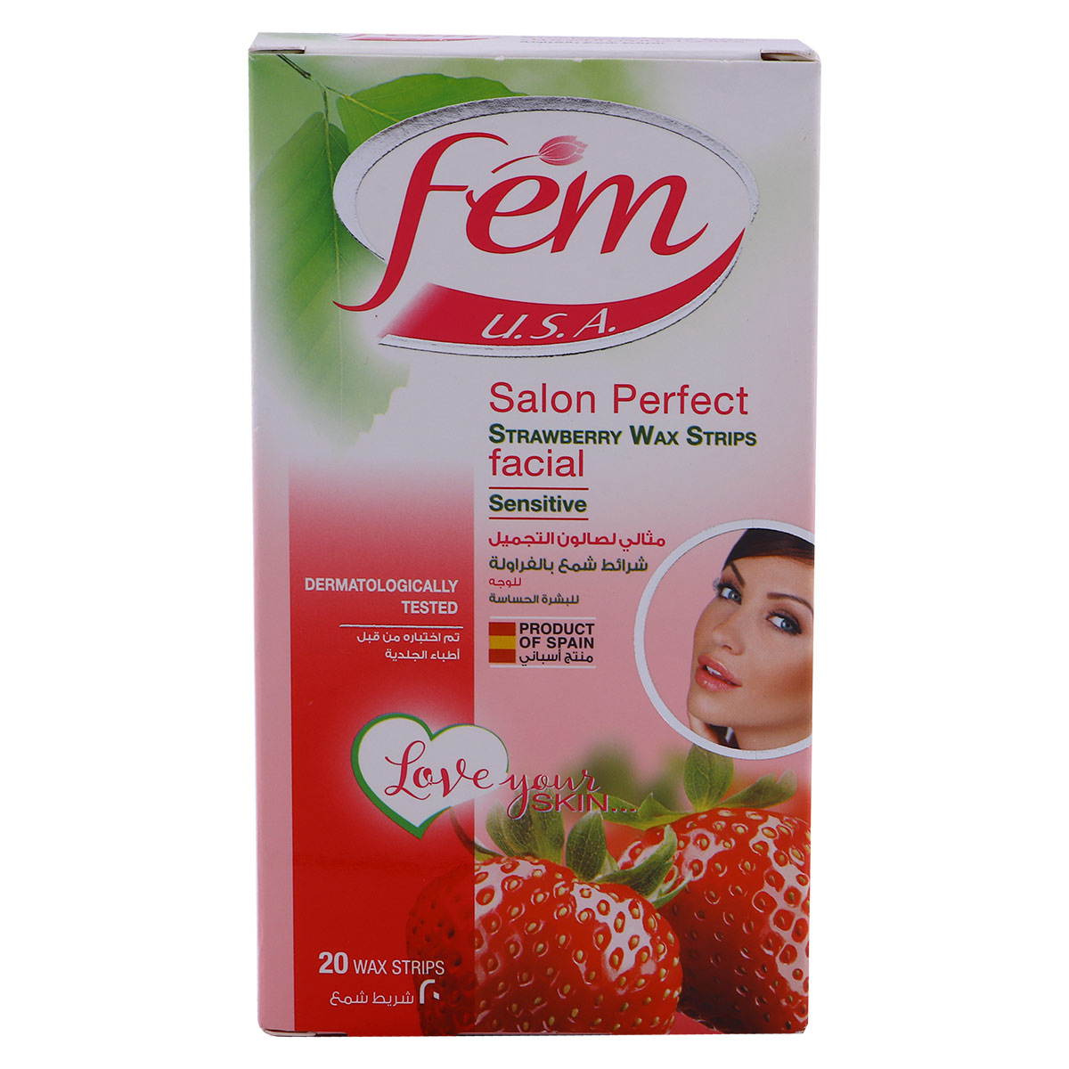 Fem Strawberry Wax Strips Legs & Body 20 Wax Strips