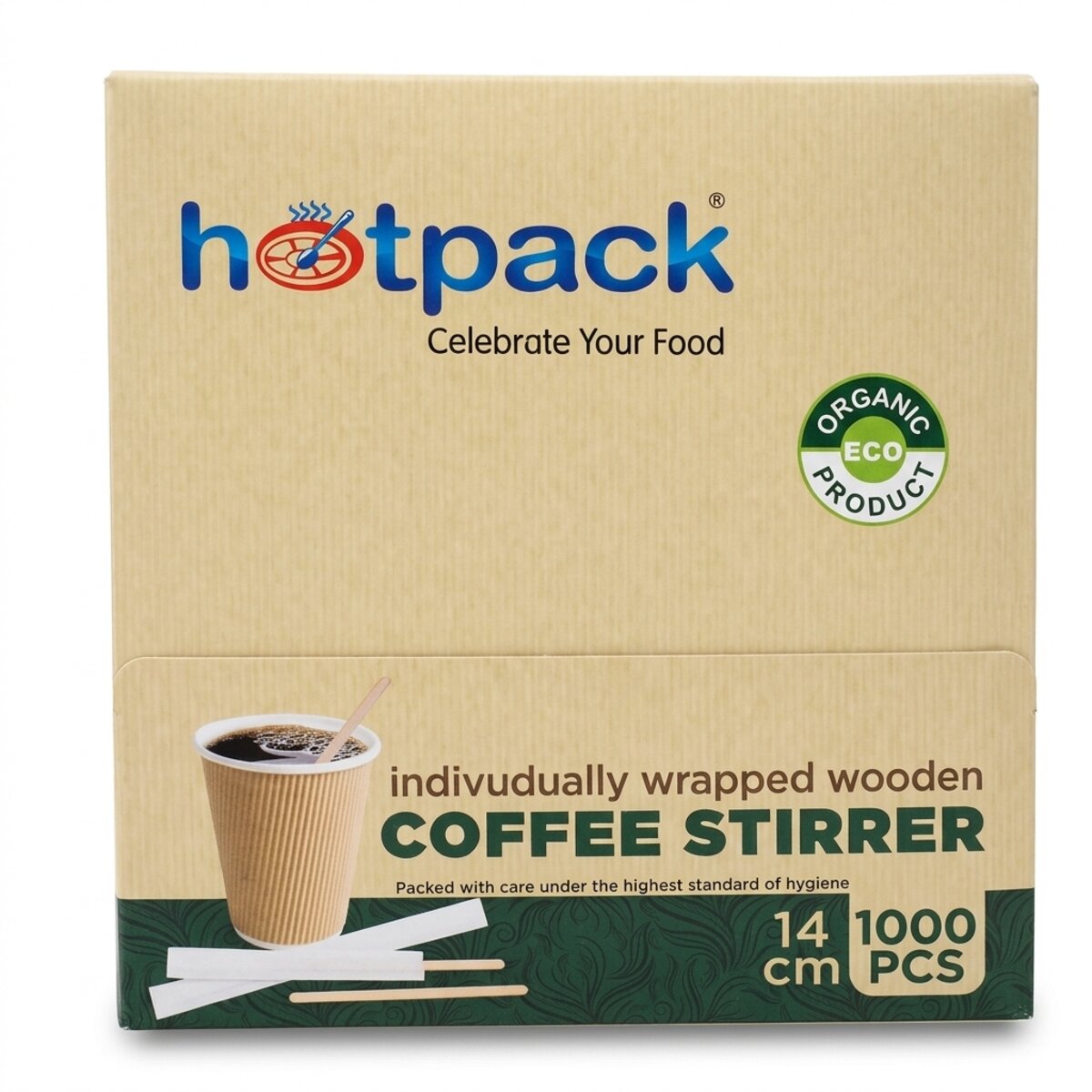 Hotpack Individually Wrapped Wooden Coffee Stirrers 1000x14cm