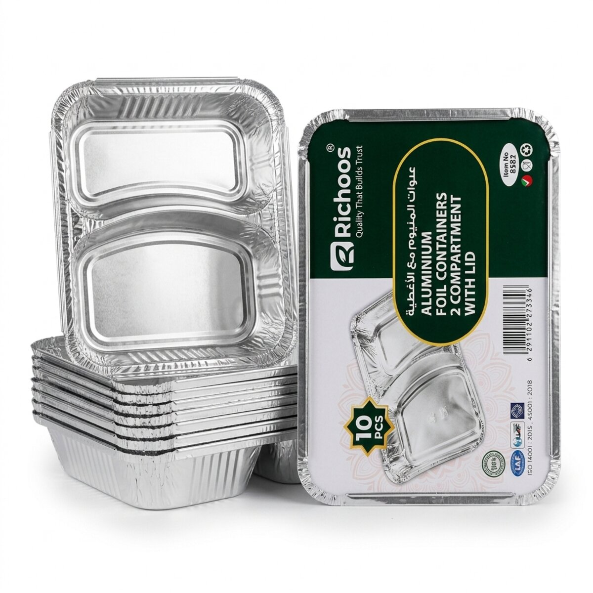 Richoos Aluminum Foil Containers 2 Compartment With Lid 1x10 Pieces
