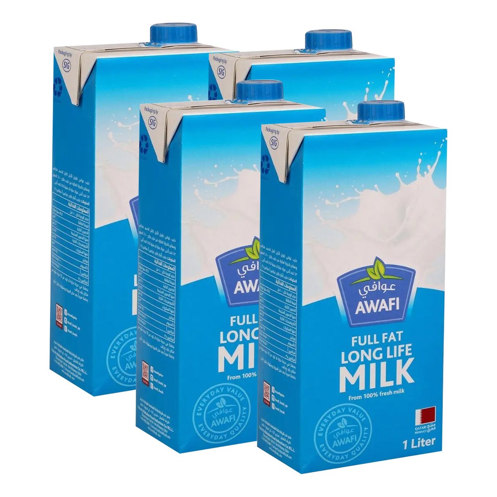Awafi Full Fat Long Life Milk Assorted 4x1L