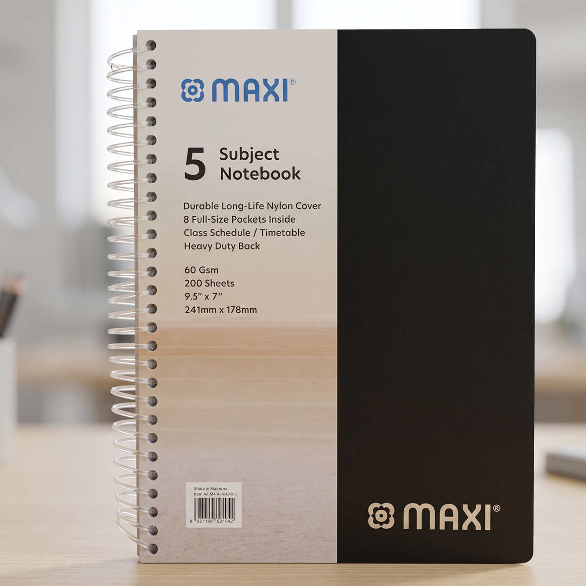 Maxi Spiral 5 Subject Notebook 9.5 x 7 Inch 200 Sheets
