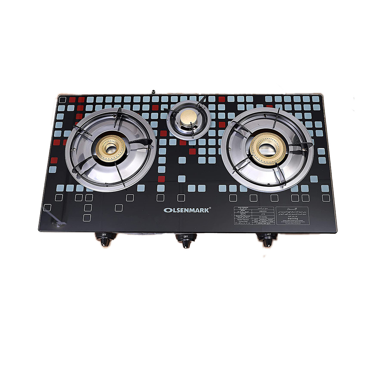 Olsenmark Gas Stove 3 Burner Tempered - OMK2224
