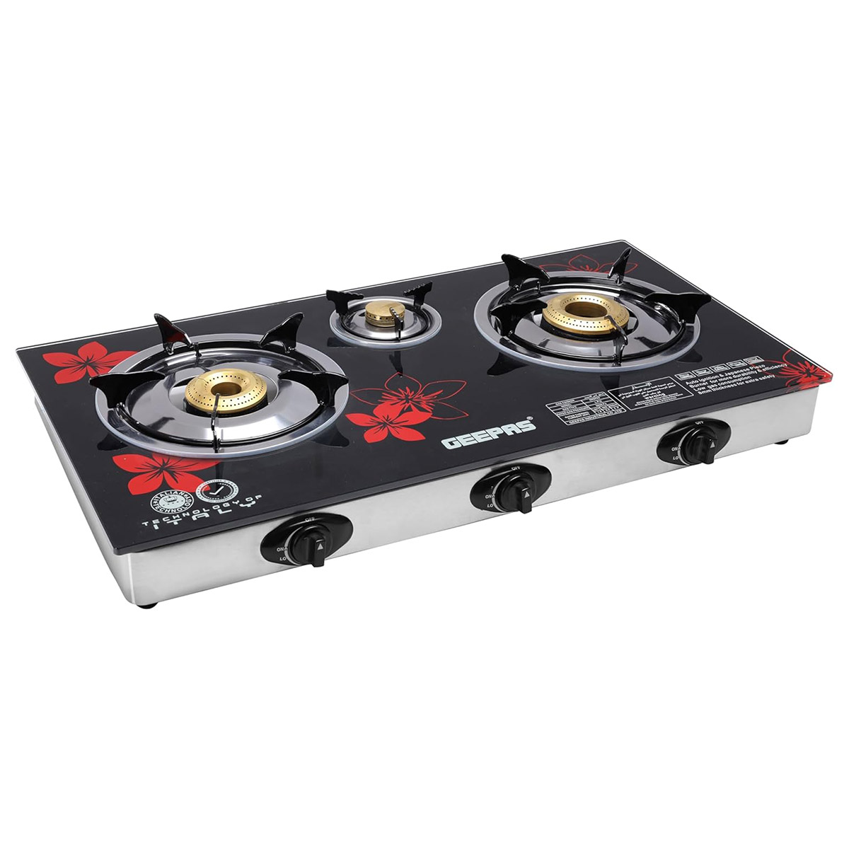 Geepas 3 Gas Burn 8mm Hrd Glas