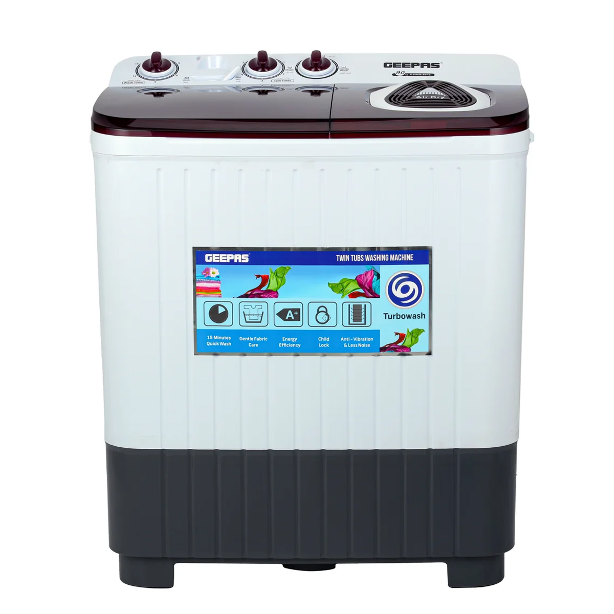 Geepas Semi Automatic Washing Machine 9Kg Capacity White GSWM18042