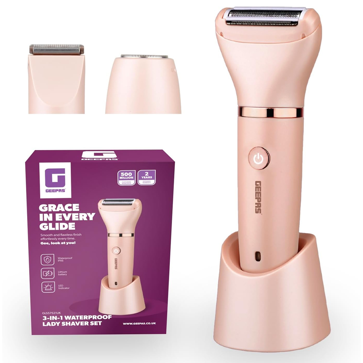 Geepas 3 In 1 Waterproof Shaver For Women GLS57521UK