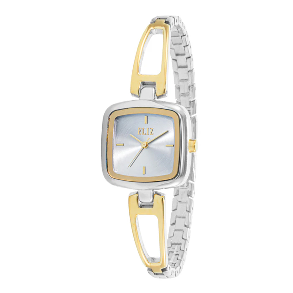 Eliz Square 26mm Silver Dial Gold Metal Bracelet Watch For Women ES8828L2TST