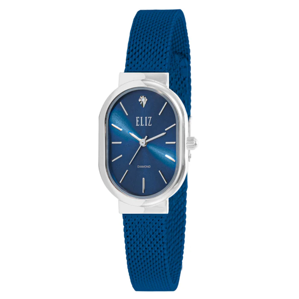 Eliz Rectangle 20mm Blue Dial Blue Stainless Steel Mesh Strap Watch For Women ES8832L2SBB