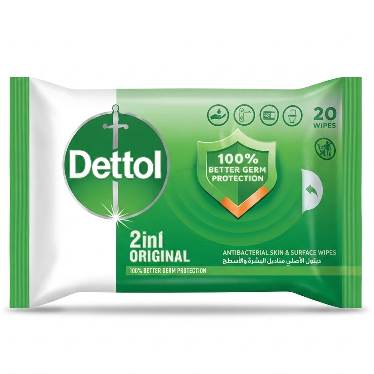 Dettol 2 In 1 Original Antibacterial Skin & Surface Wipes 1 x 20 Wipes