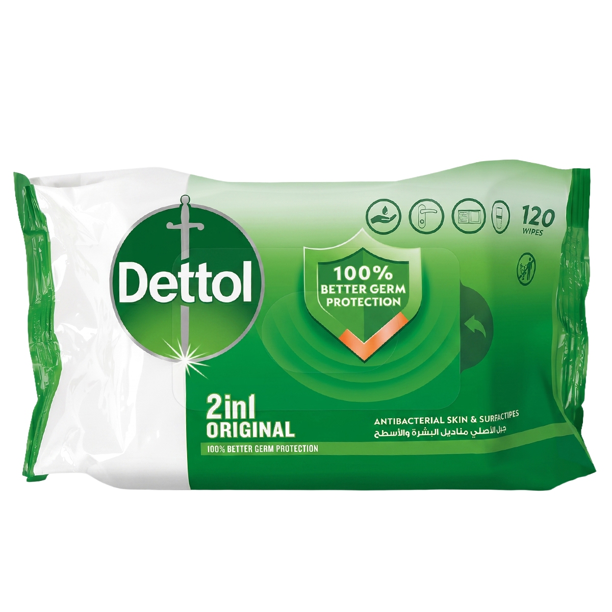 Detol 2 In 1 Original Antibacterial Skin & Surface Wipes 1 x 120 Wipes