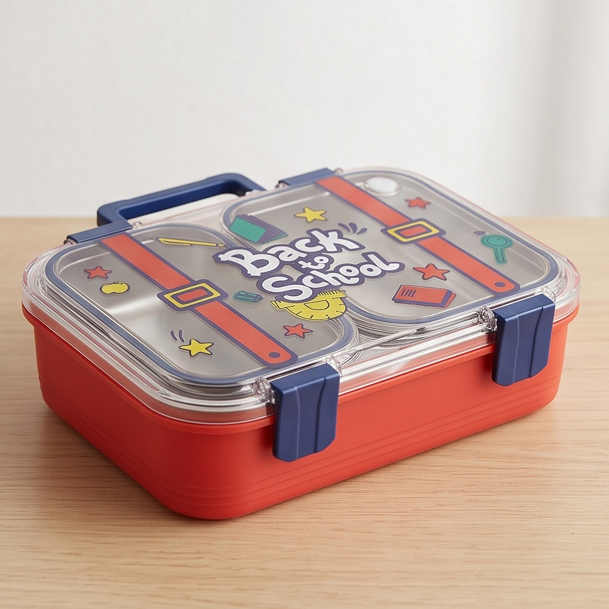 Back To School Printed 2 Compartment Stainless Steel Lunch Box