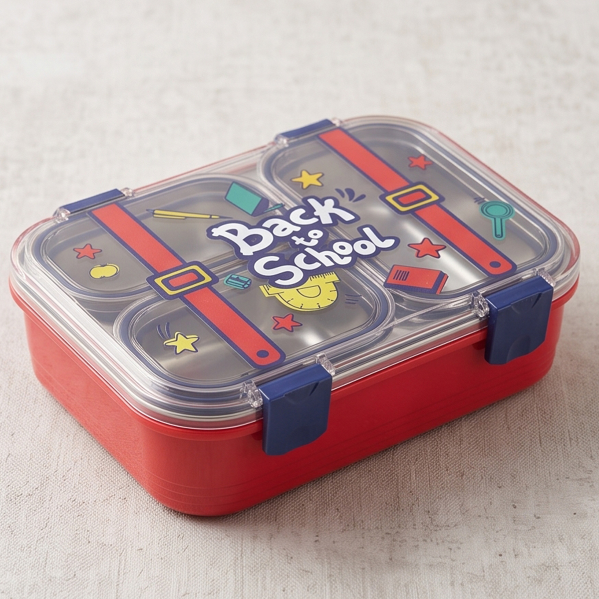 Back To School Printed 3 Compartment Stainless Steel Lunch Box