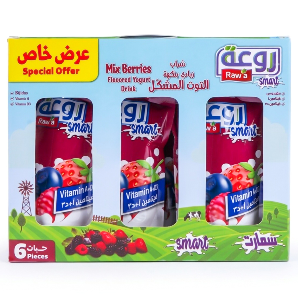 Raw'a Smart Mix Berries Flavored Yogurt Drink 6x100g