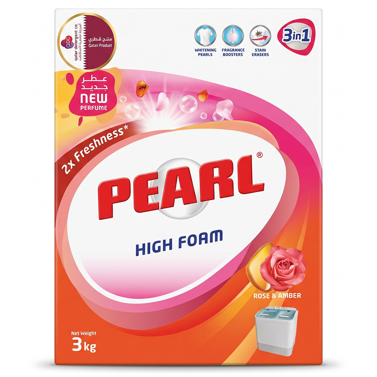 Pearl High Foam 3 In 1 Detergent Powder Rose Amber 3Kg