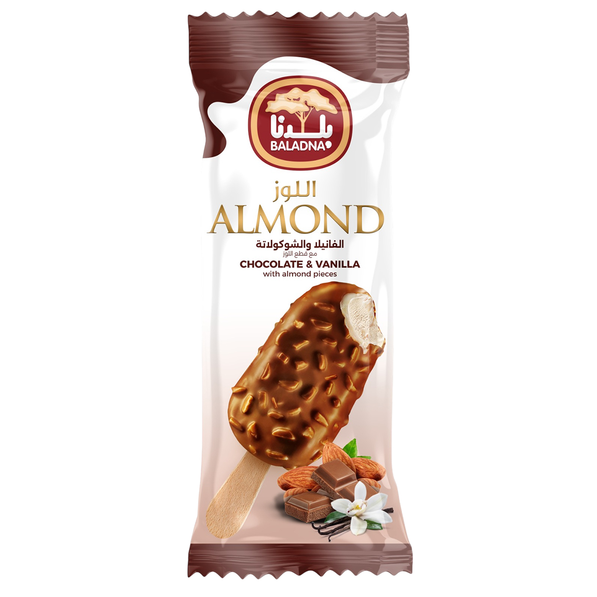 Baladna Chocolate & Vanilla With Almond Ice Cream Bar 110ml