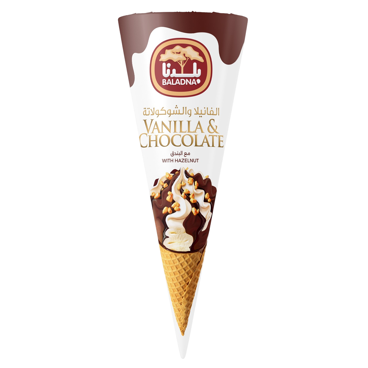 Baladna Vanilla & Chocolate With Hazelnut Ice Cream Cone 140ml