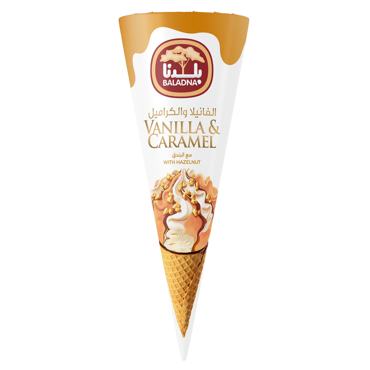 Baladna Vanilla & Caramel With Hazelnut Ice Cream Cone 140ml