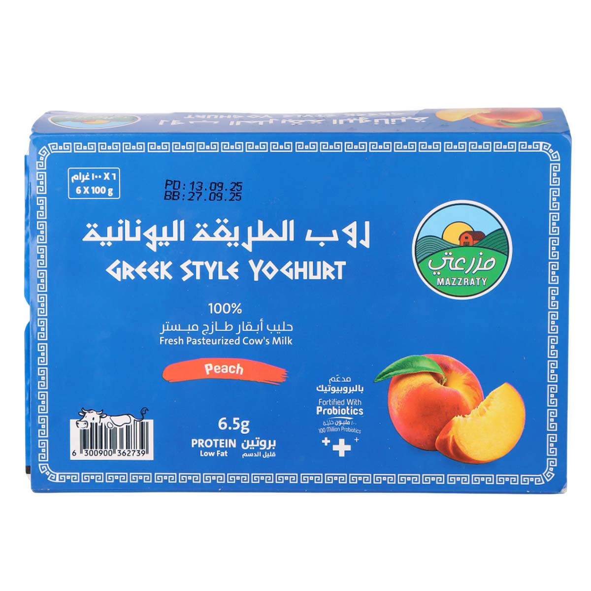 Mazzraty Greek Style Peach Yoghurt Low Fat 6x100g