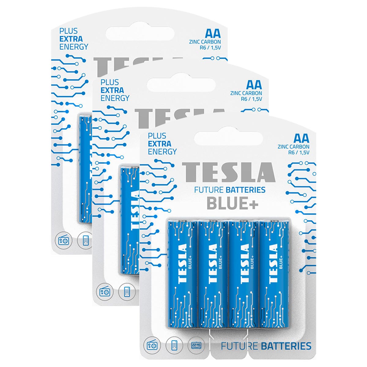 Tesla Zinc Carbon Batteries Blue+ AA Size 1x4 Pieces