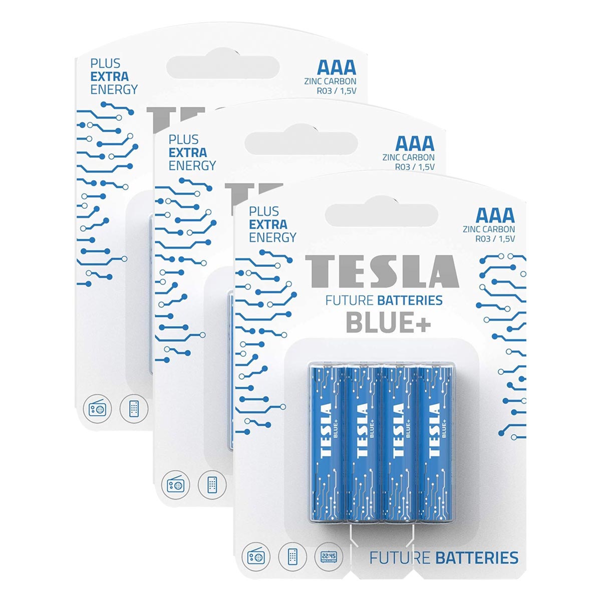 Tesla Zinc Carbon Batteries Blue+ AAA Size 1x4 Pieces