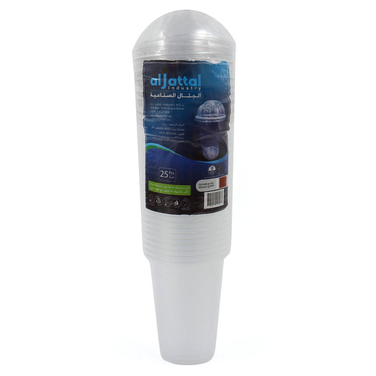 Al Jattal 16oz Plastic Cup with Dome Lid 25 Pieces Pack