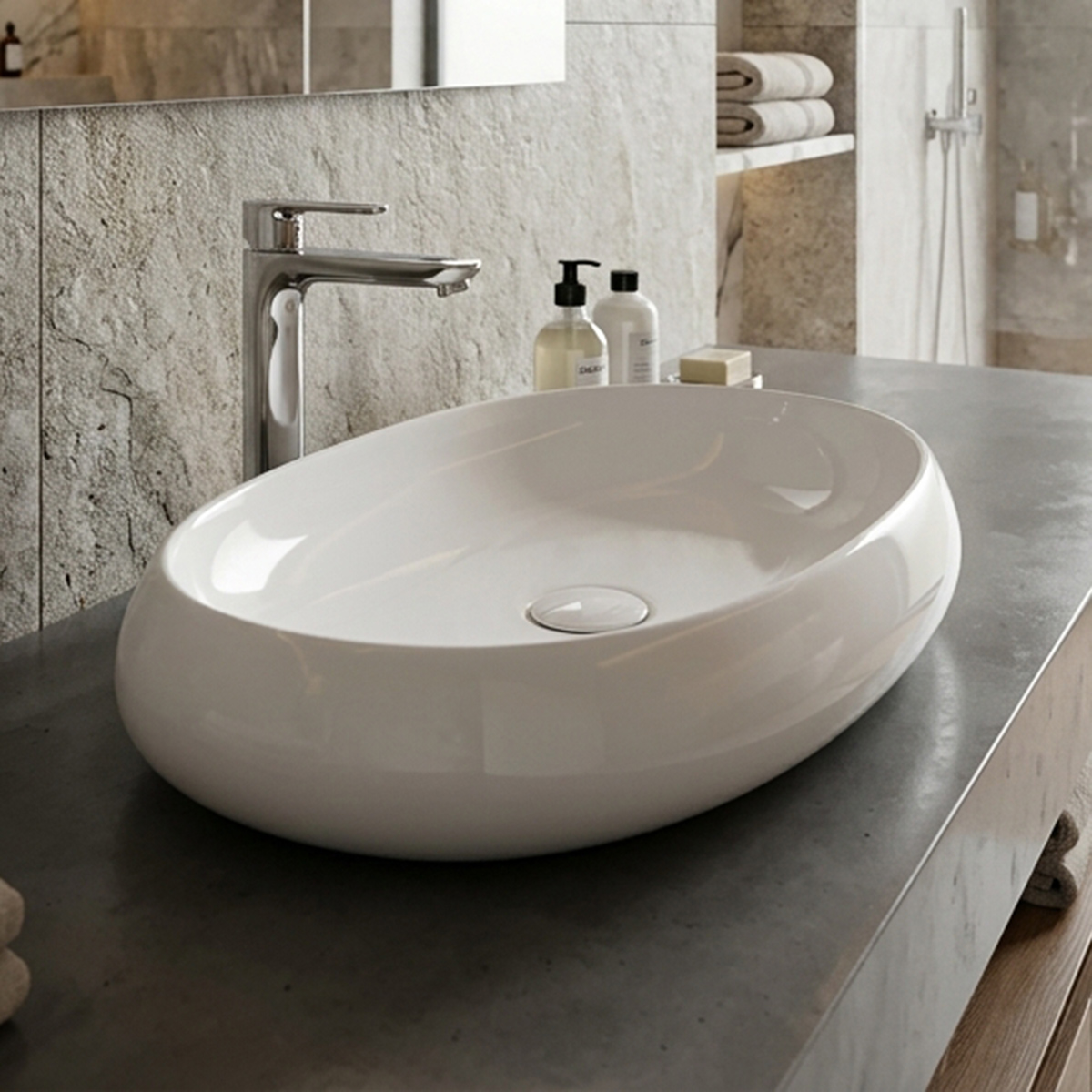 Oval Ceramic Bathroom Vessel Sink (395 x 585 x 140mm)
