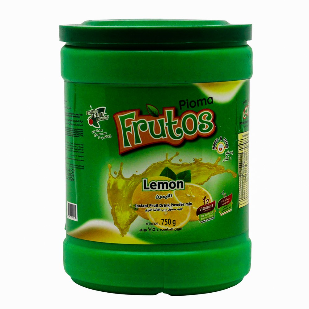 Pioma Frutos Lemon Flavour Instant Drink Powder Mix Jar 750g