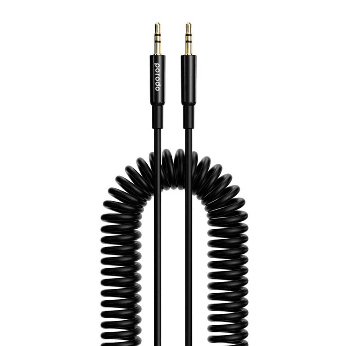 Porodo Audio Cable 3.5 To 3.5 Coil Cable 1.2 Meter Pd-Auxcc-Bk