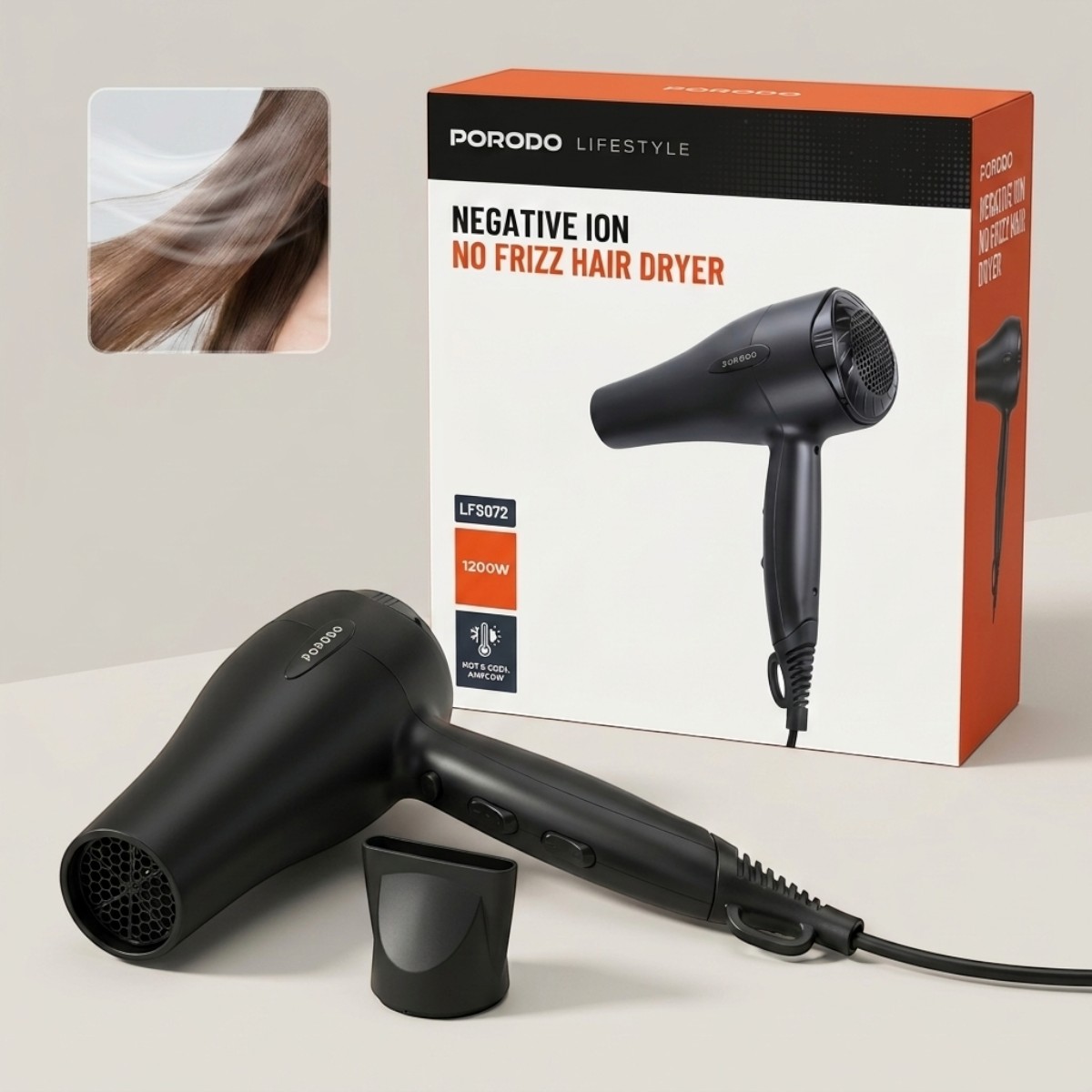 Porodo Negative Ion No Frizz Hair Dryer 1200W