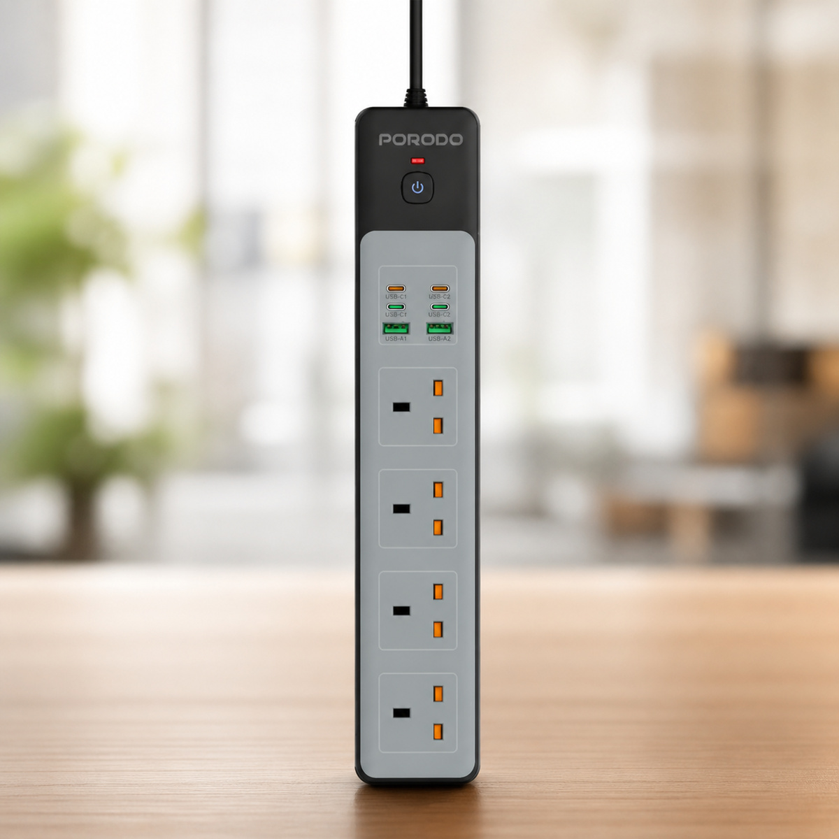 Porodo 4 Ac Power Socket Usb A PD-FWCH045-Black