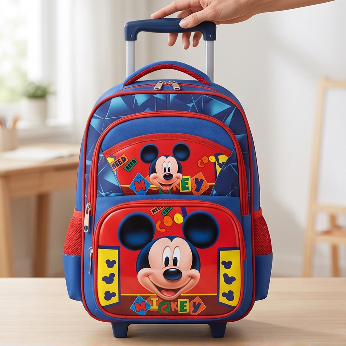 Cute Mouse Themed Rolling Backpack For Boys