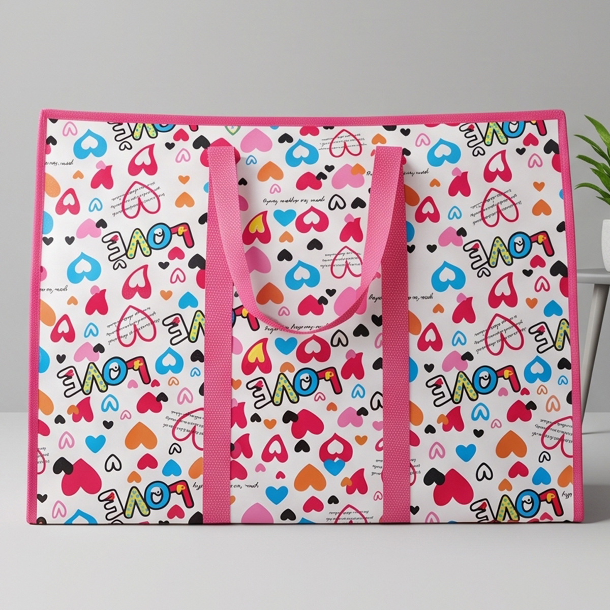 White & Pink Colorful Heart Patterned Cargo Bag