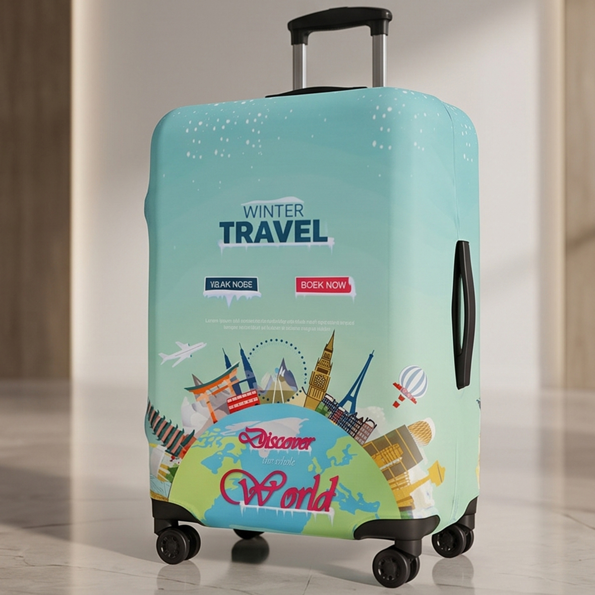 Heroes World Landmark Printed Elastic Luggage Cover Medium Size