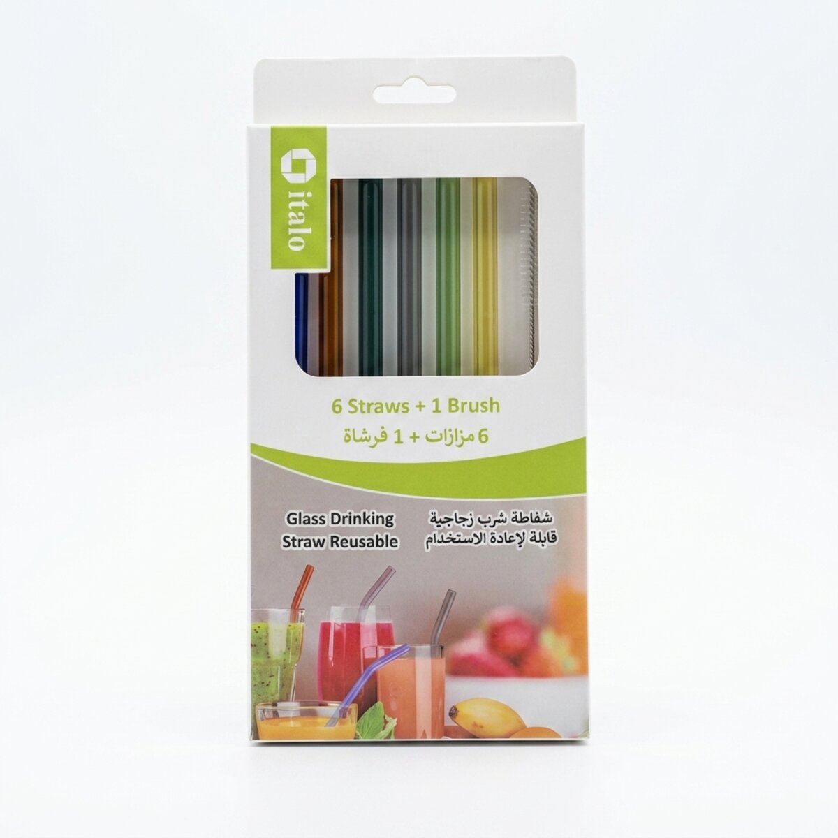 Italo Reusable Glass Drinking Straws With 1 Brush 1x6 Pieces