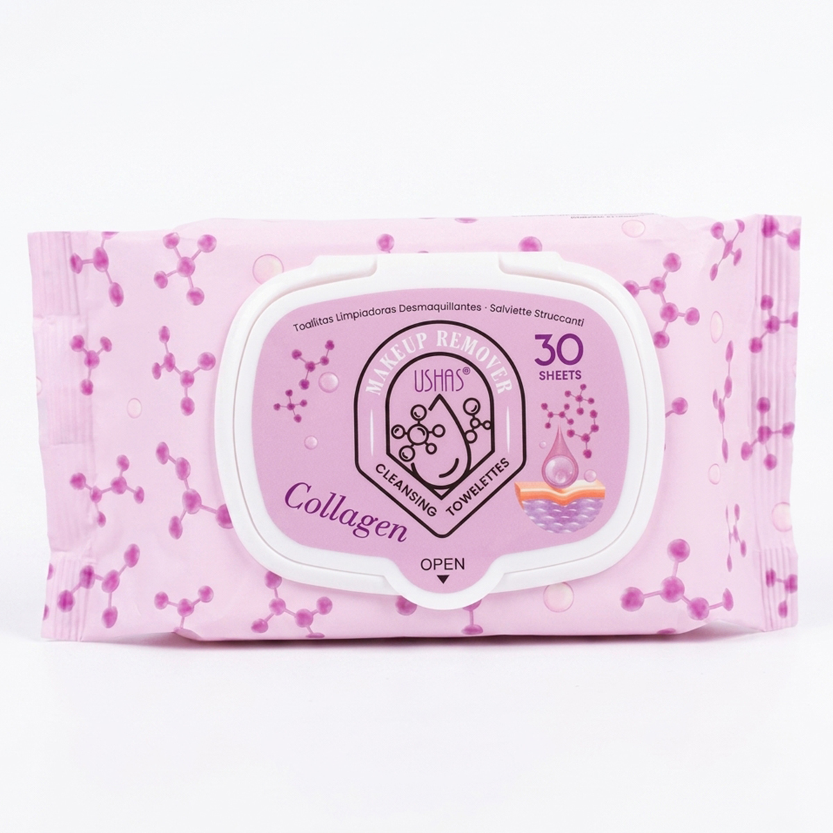 Ushas Makeup Remover Cleansing Towelettes Collagen 30 Sheets