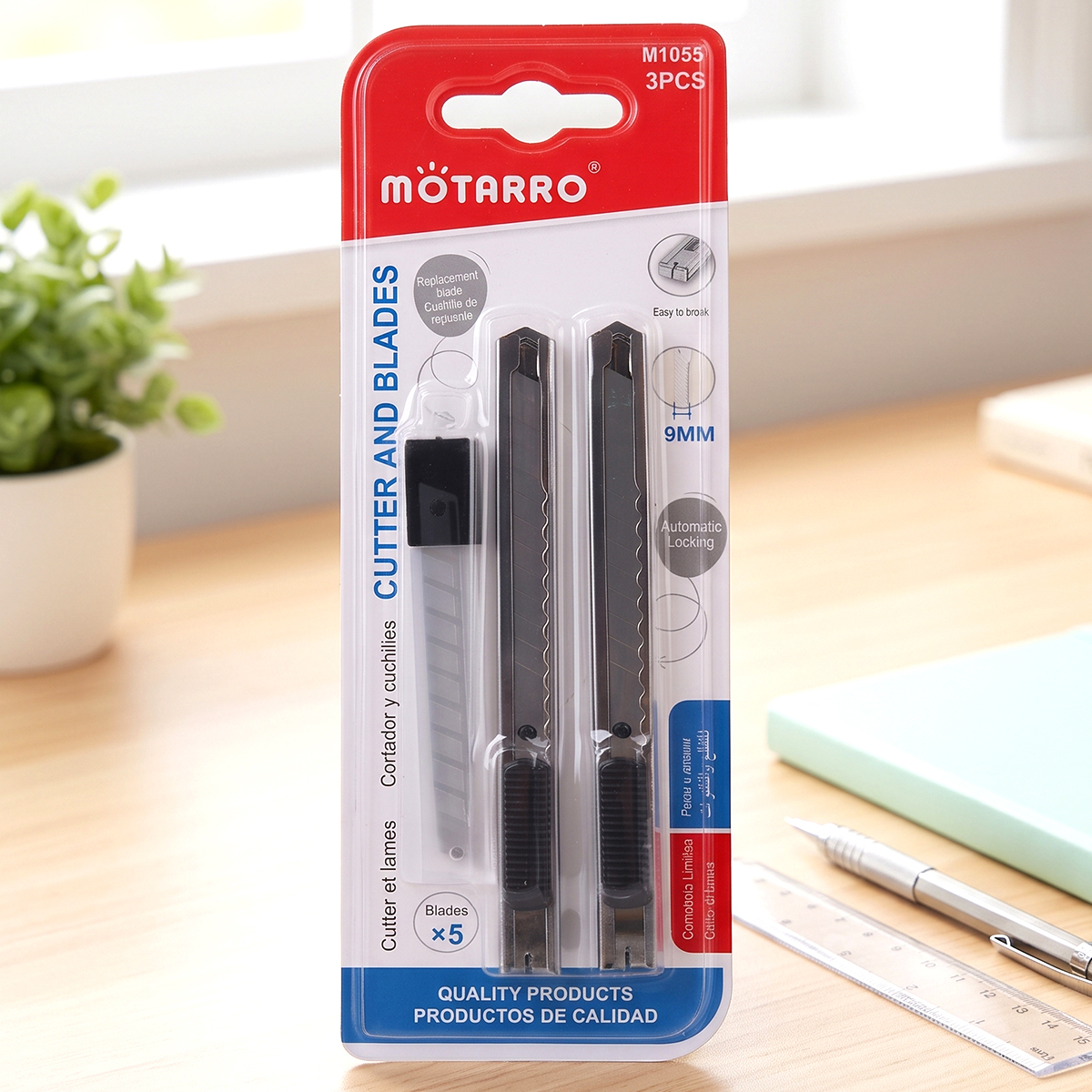 Motarro 9mm Steel Utility Cutter Knife With Refill Blades 3 Pieces Pack