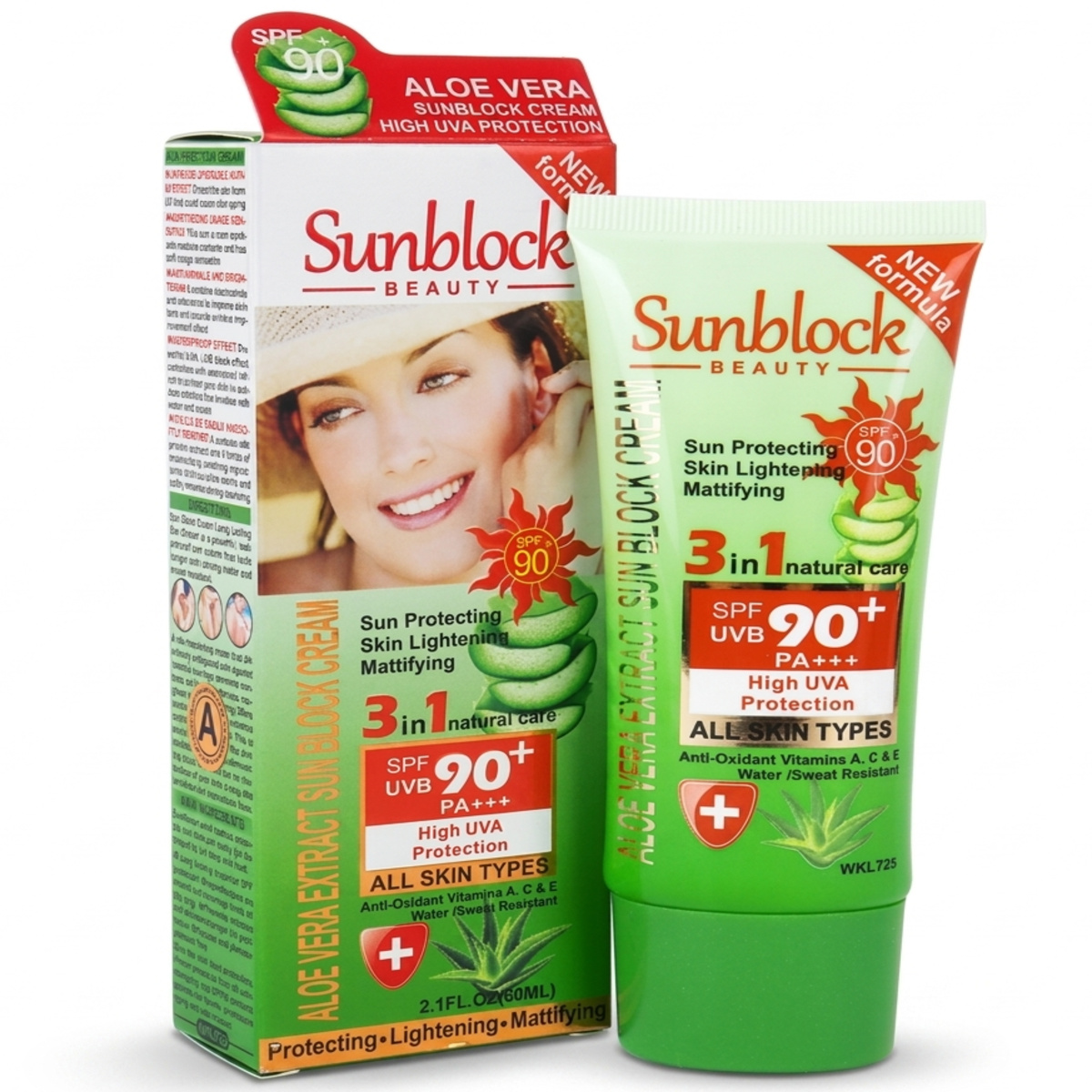 Sunblock Beauty Aloe Vera Extract Sun Block Cream 60ml