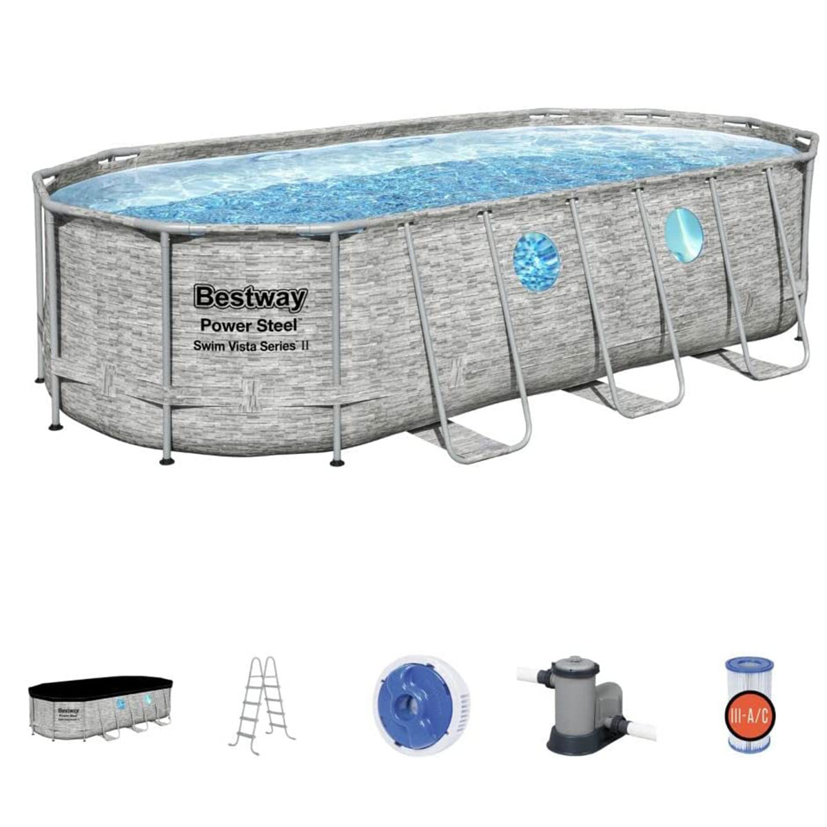 Bestway Power Steel Swim Vista Series Oval Pool Set 18x9x4ft