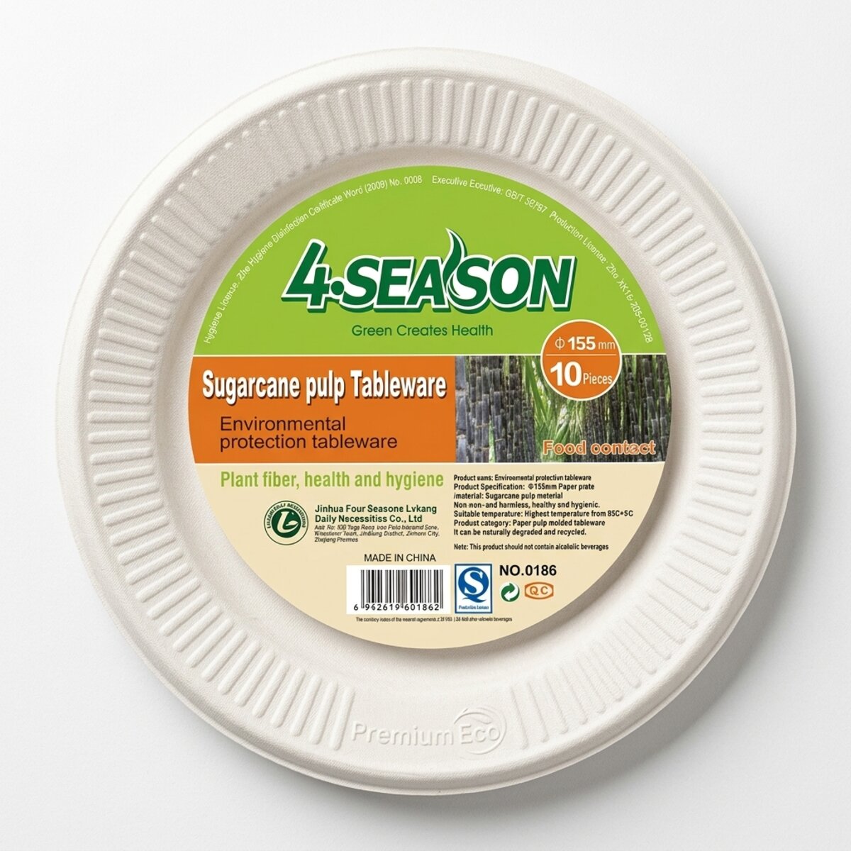 4-Season Sugarcane Pulp Tableware 155mm 1x10 Pieces