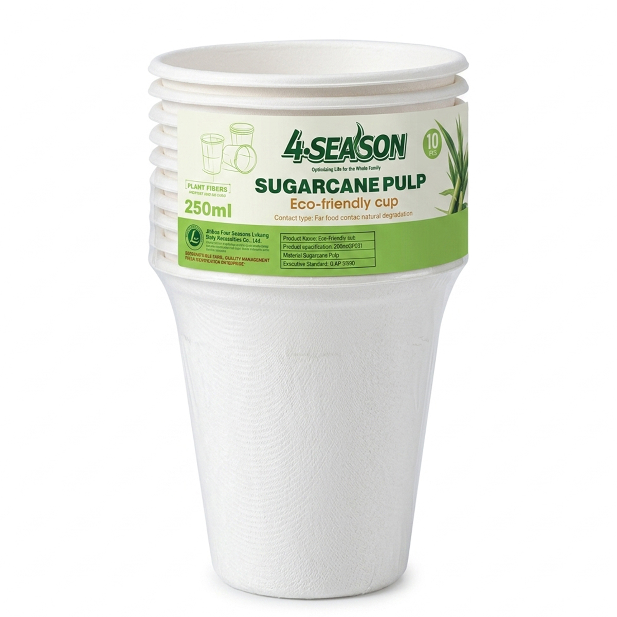 4-Season Eco-friendly Sugarcane Pulp Cup 250ml 10 Pieces