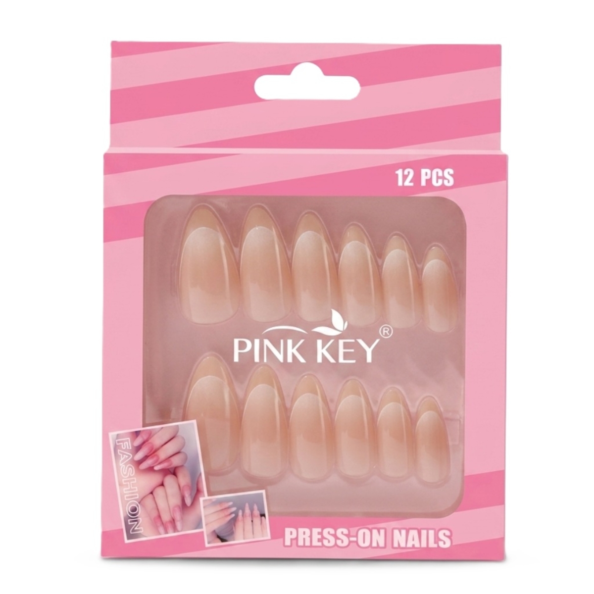 Pink Key Press-On Nails 12 Pieces
