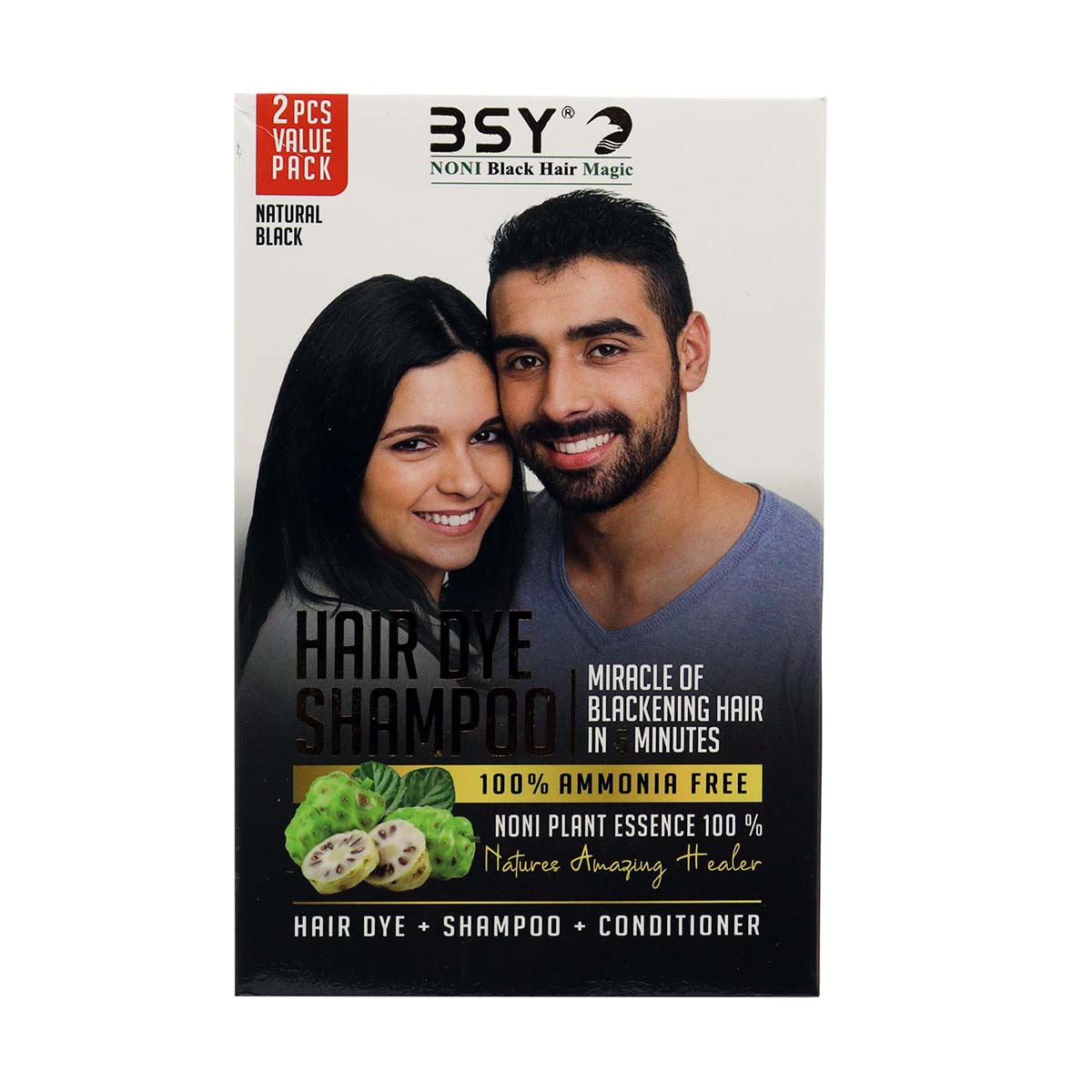 BSY Noni Black Hair Magic Dye Shampoo 2 Pcs x 20ml