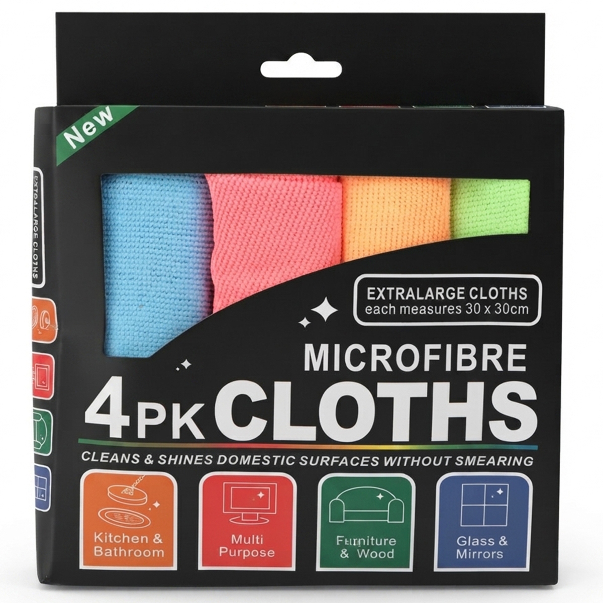 New 30 x 30cm Microfiber Cloths 1 x 4 Pieces