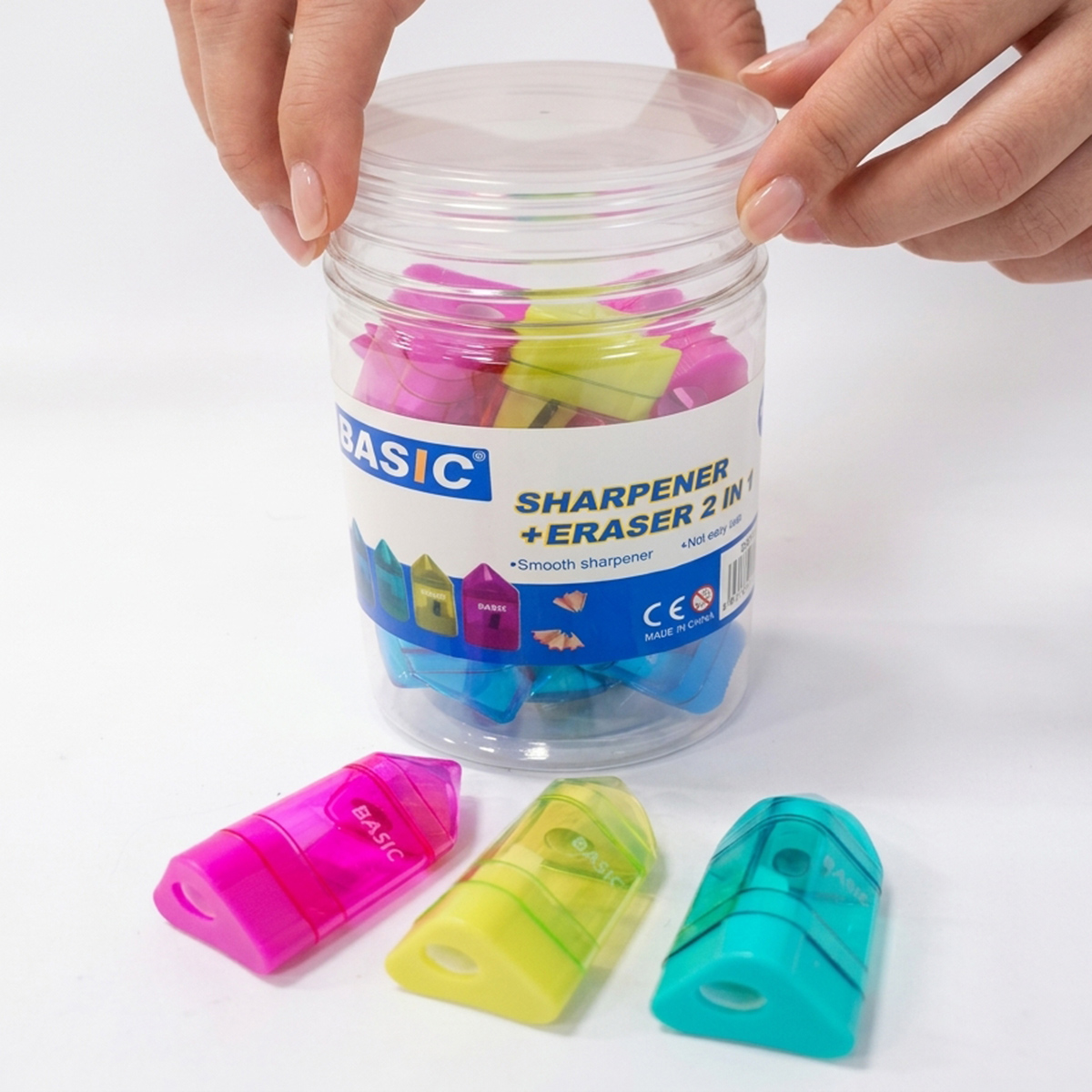 Basic 2-in-1 Sharpener and Eraser Jar Set