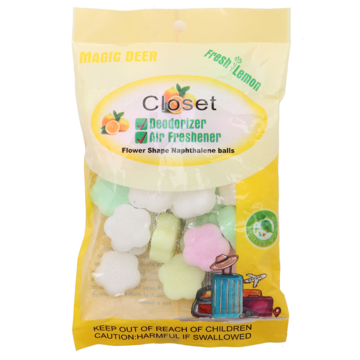 Magic Deer Closet Deodorizer Air Freshener Flower Shape Naphthalene Balls Lemon 100g