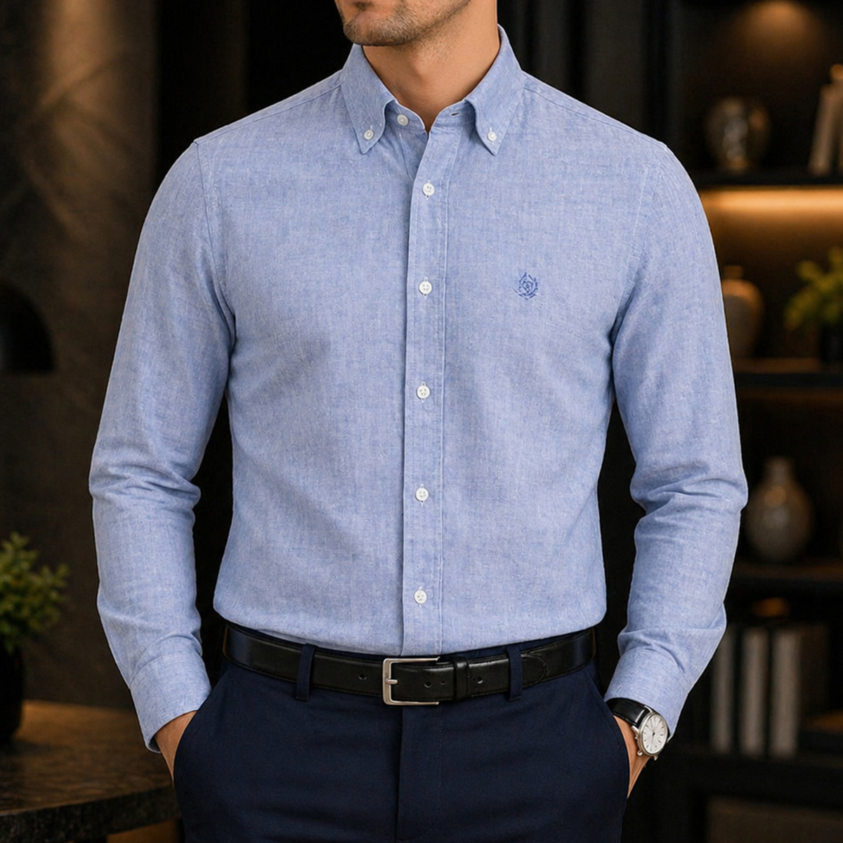 Men Formal Shirt Slim Fit Blue