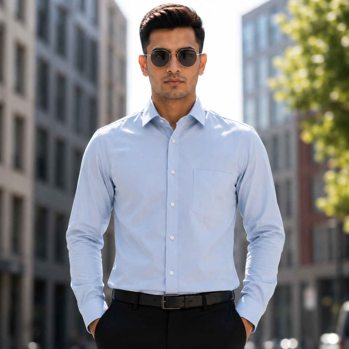 Mens Formal Shirt Regular Light Blue