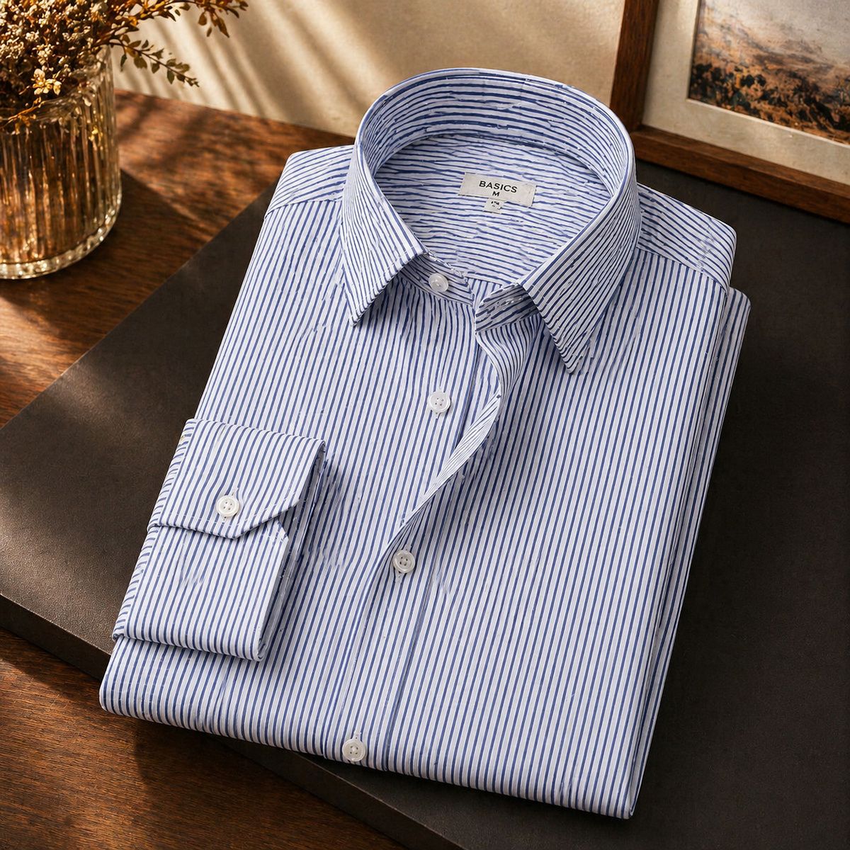 Men Formal Shirt Printed Long Sleeve Blue Printed