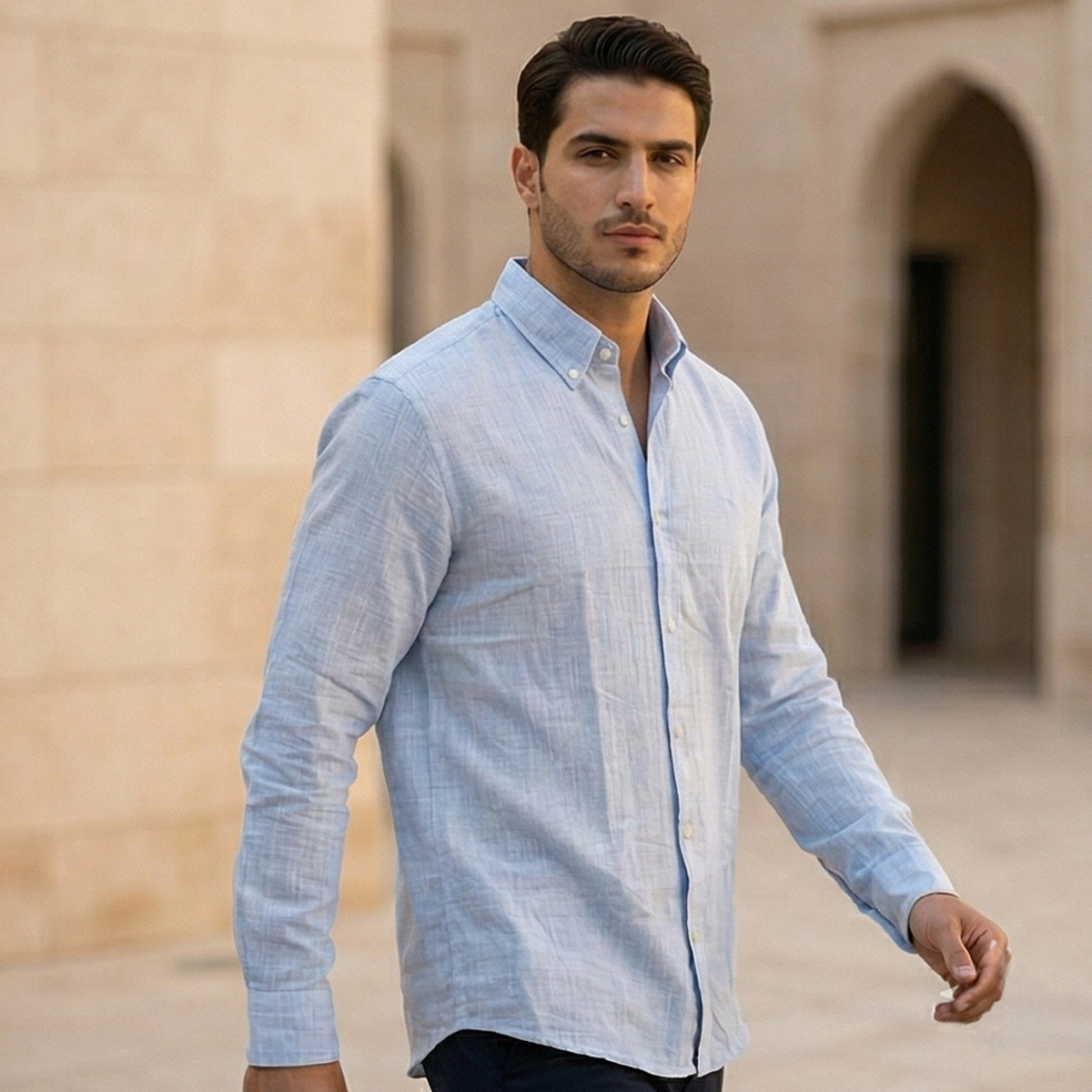 Mens Casual Shirt Plain Long Sleeve