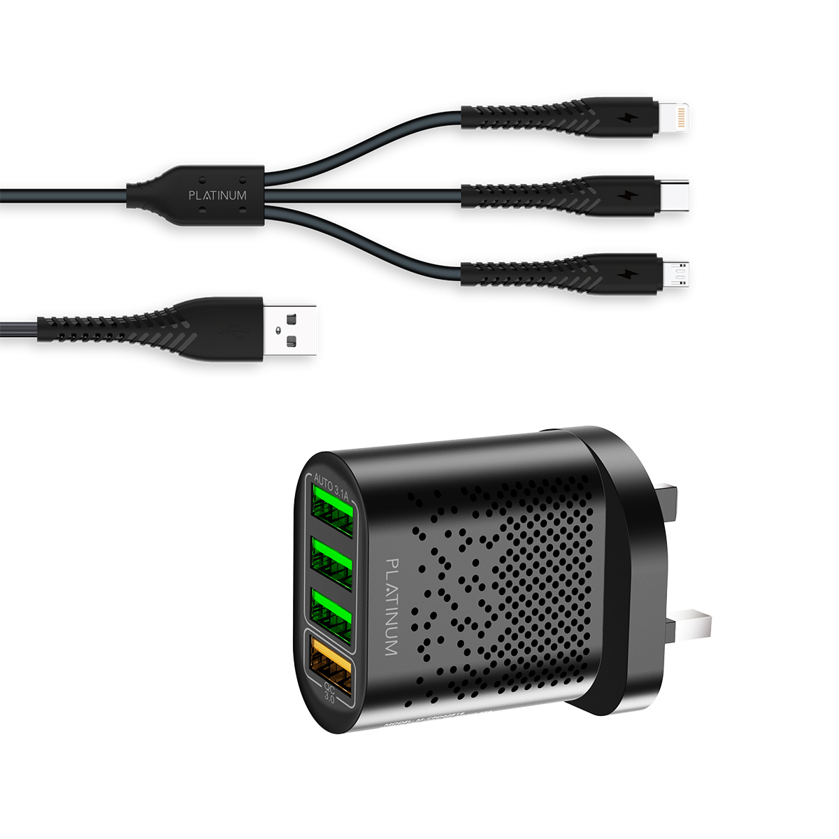 Platinum Vital USB 3 in 1 Cable Black