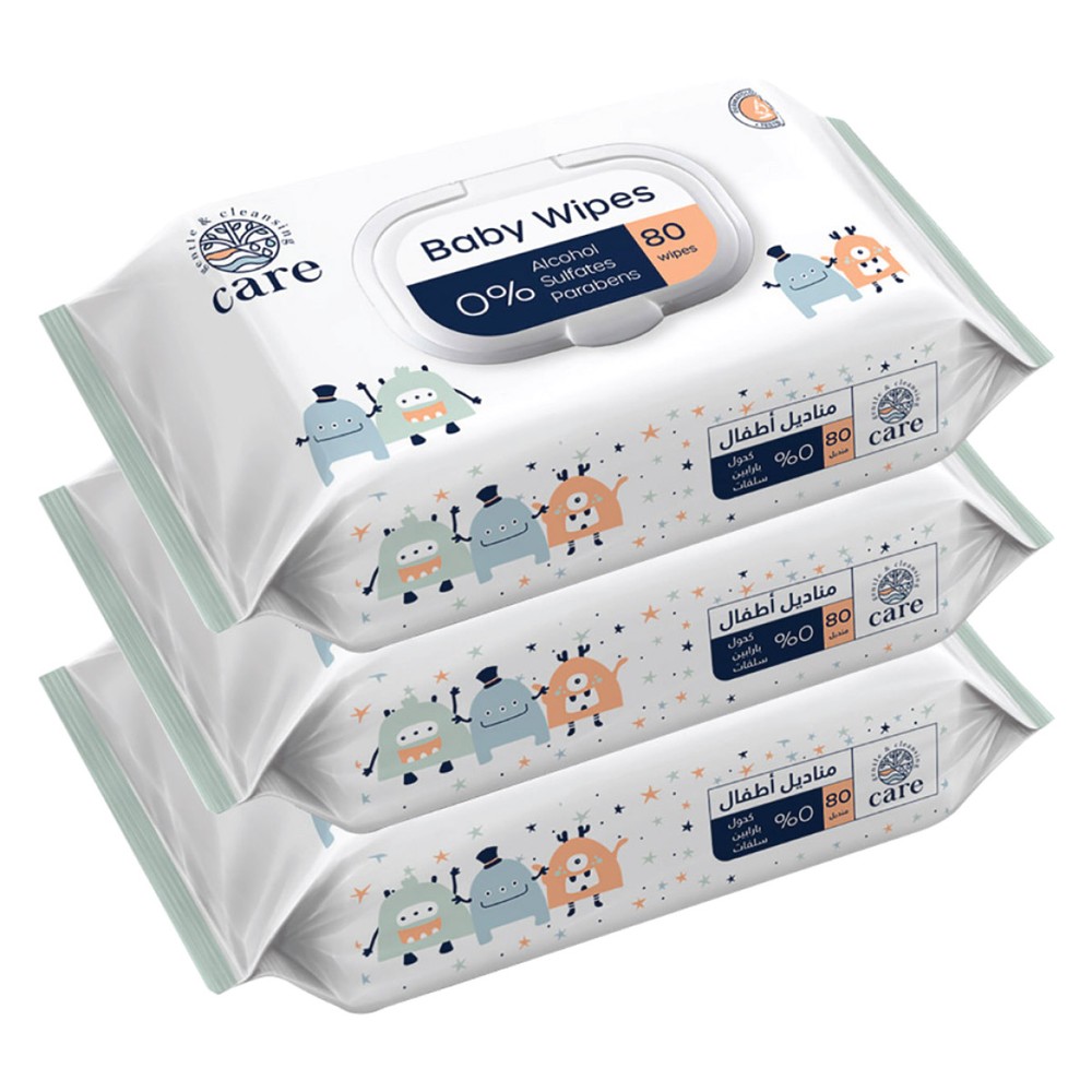Care Baby Wipes 80 Wipes Assorted 3 Pieces
